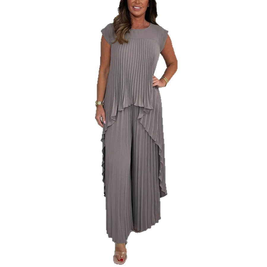Damen elegantes Plissee-Jumpsuit mit asymmetrischem Saum und fließendem Design Stalluxe