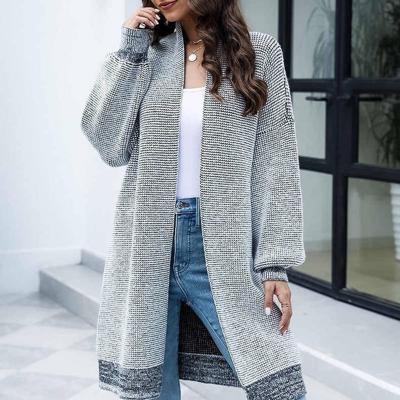 Damen Langer Strickcardigan mit modischem Design und breiten Ärmeln Stalluxe