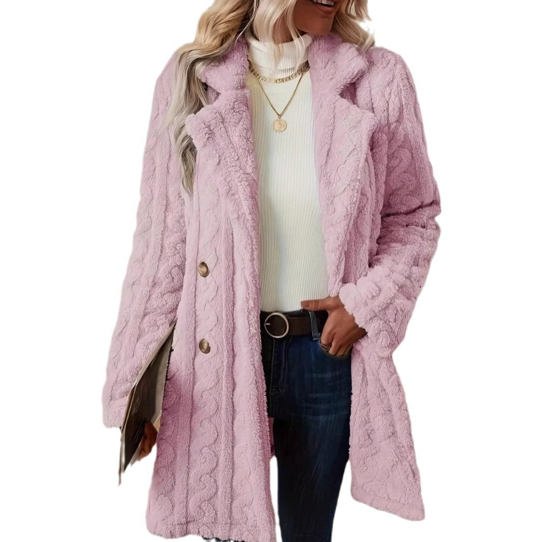 Damen Plüschmantel mit strukturiertem Design und großen Knöpfen Stalluxe