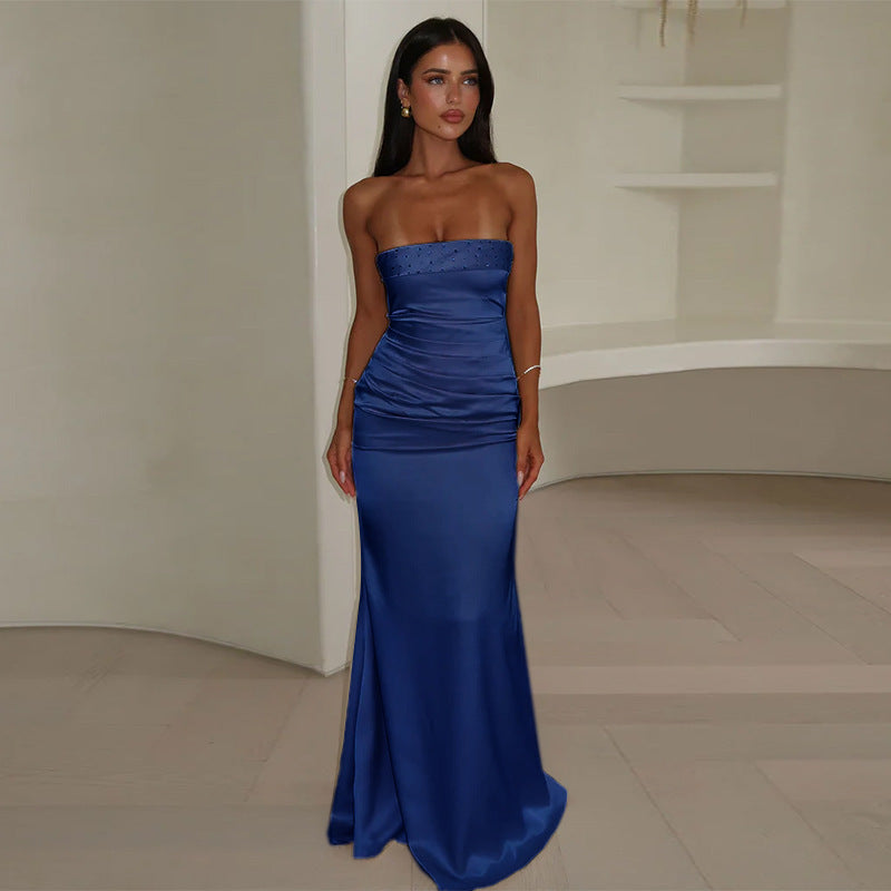 Damen trägerloses Satin Abendkleid Stalluxe