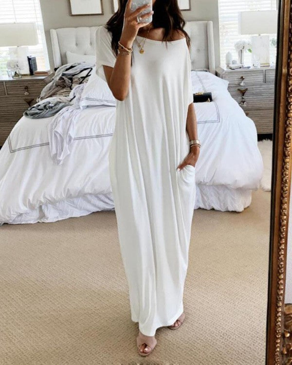 Damen oversized Maxikleid mit praktischen Seitentaschen und tiefem Ausschnitt Stalluxe