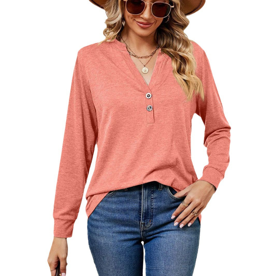 Damen Langarmtop mit modischem Henley-Ausschnitt und Knopfdesign Stalluxe