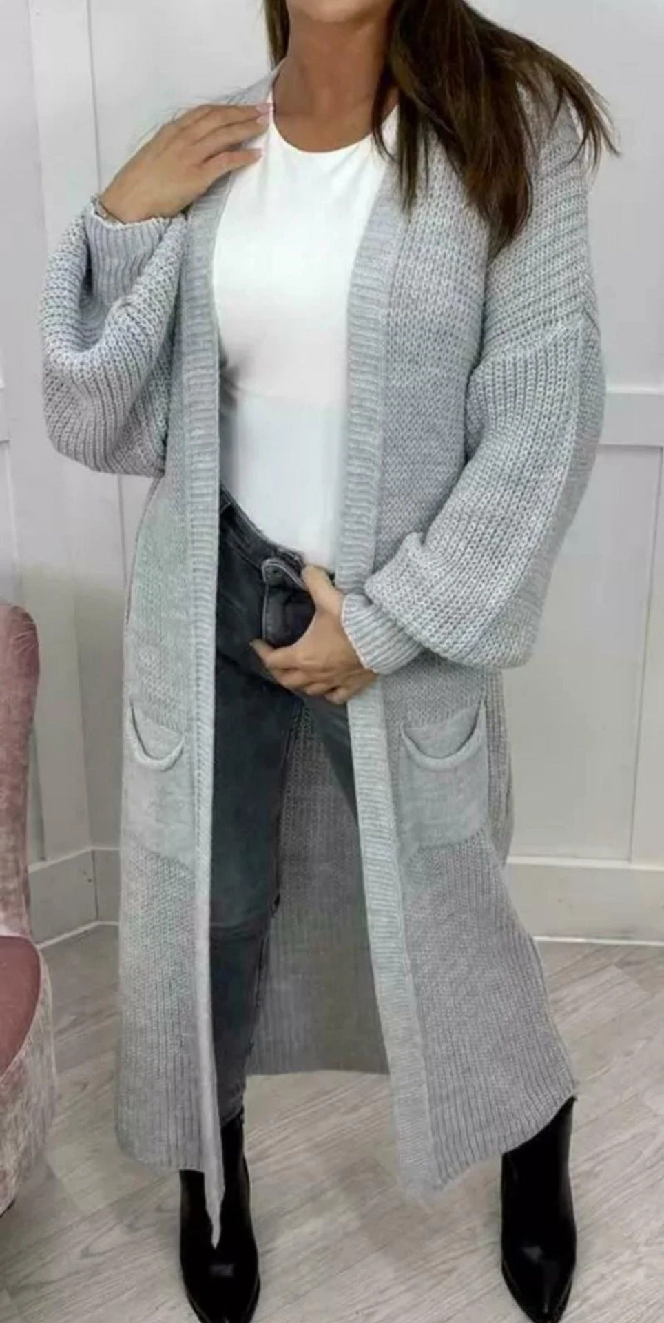Damen Langer Strickcardigan mit strukturierter Maschenoptik und praktischen Taschen Stalluxe
