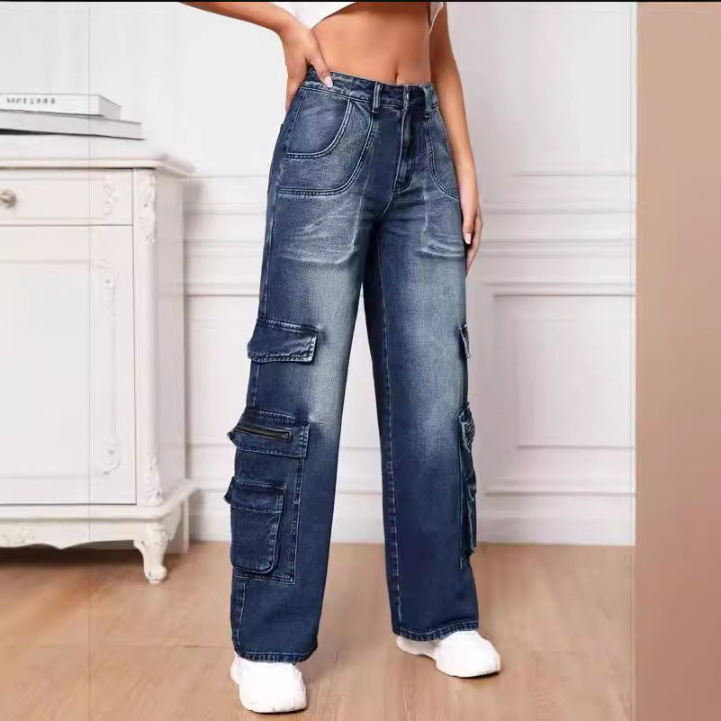 Damen Cargo-Jeans mit weitem Schnitt und praktischen Seitentaschen Stalluxe