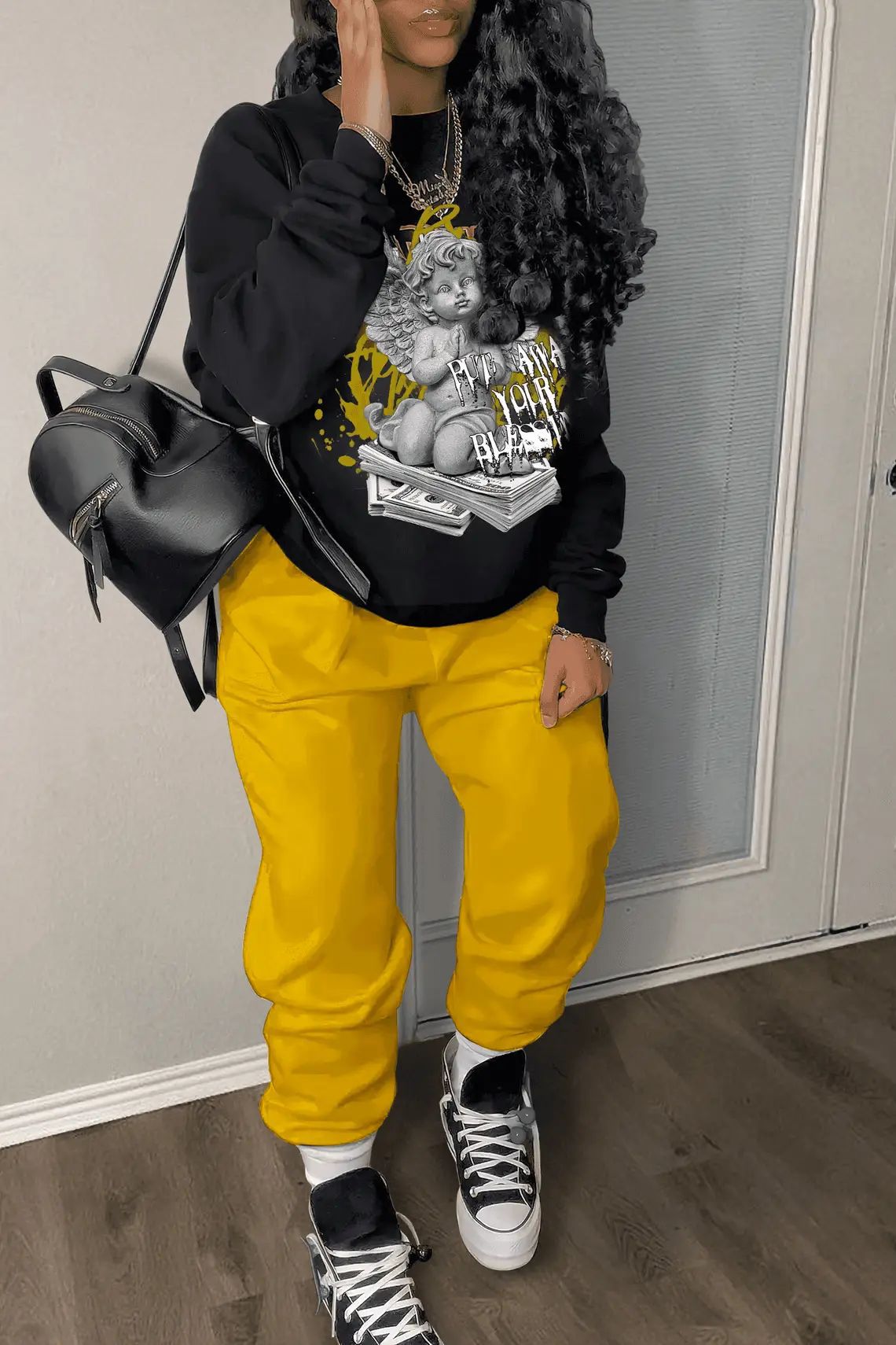 Damen Freizeit Hoodie und Jogginghose Set mit kreativem Engel-Motiv Stalluxe