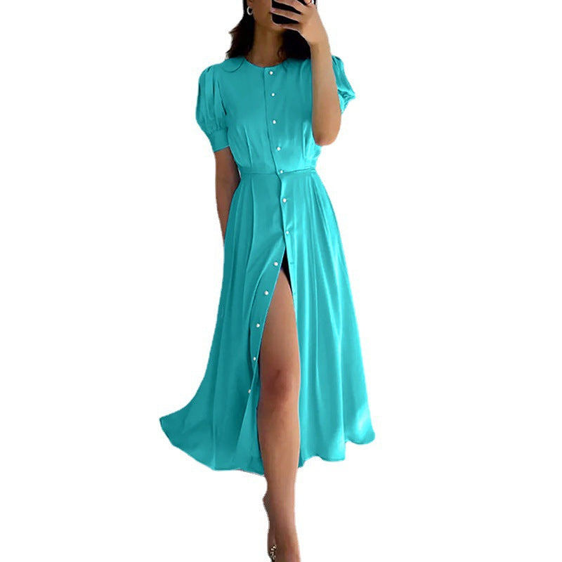 Damen Maxikleid mit Knopfdetail und seitlichem Schlitz Stalluxe