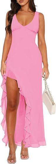 Damen Maxikleid mit asymmetrischem Saum und Rüschendetails Stalluxe