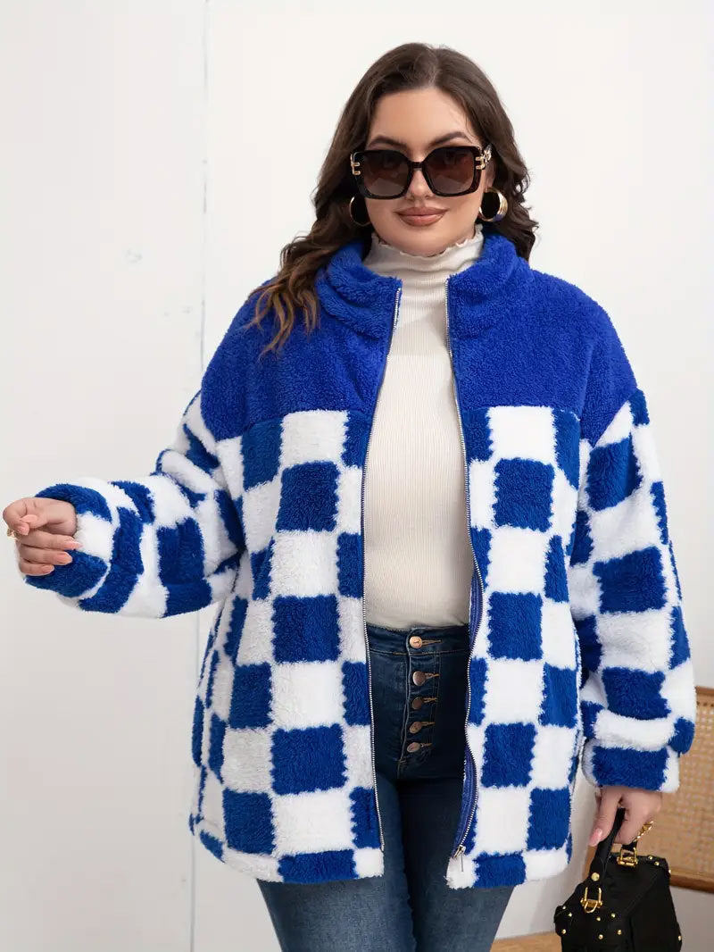Damen Flauschige Jacke im modernen Karomuster Stalluxe