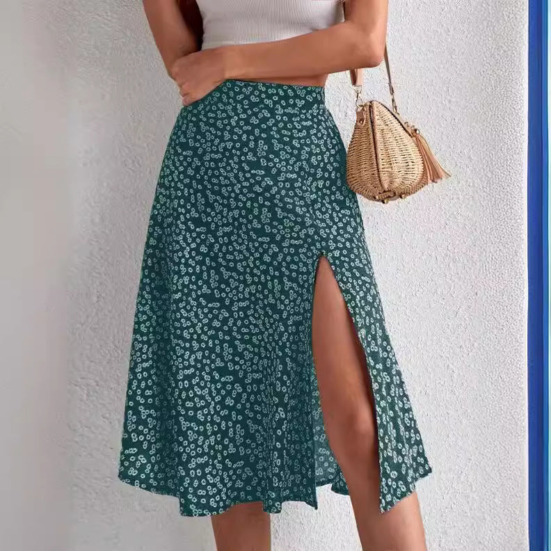 Damen Midi-Rock mit asymmetrischem Schlitz und floralem Muster Stalluxe