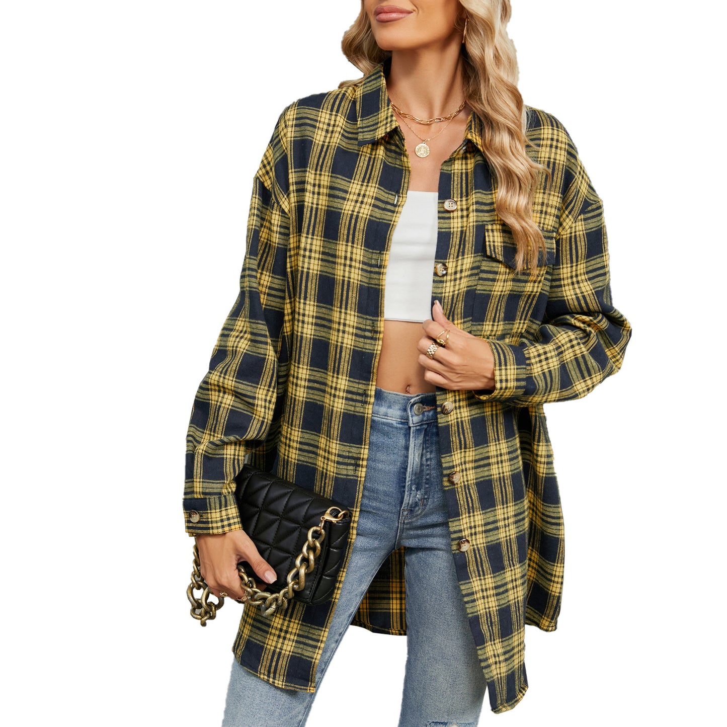 Damen Oversized Karobluse mit legerem Schnitt und Knopfdetails Stalluxe