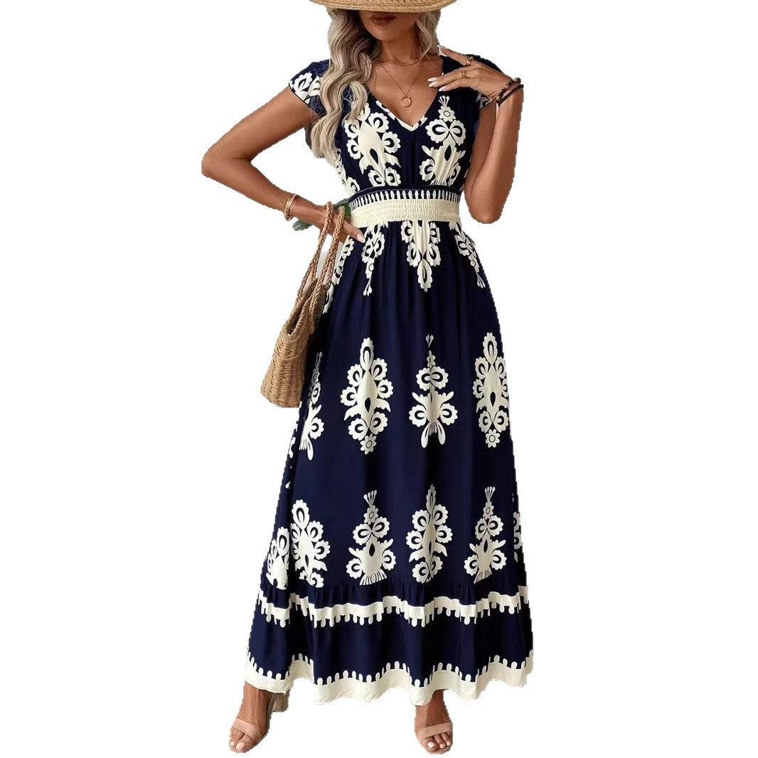 Damen Maxikleid mit floralen Mustern und dekorativem Taillengürtel Stalluxe