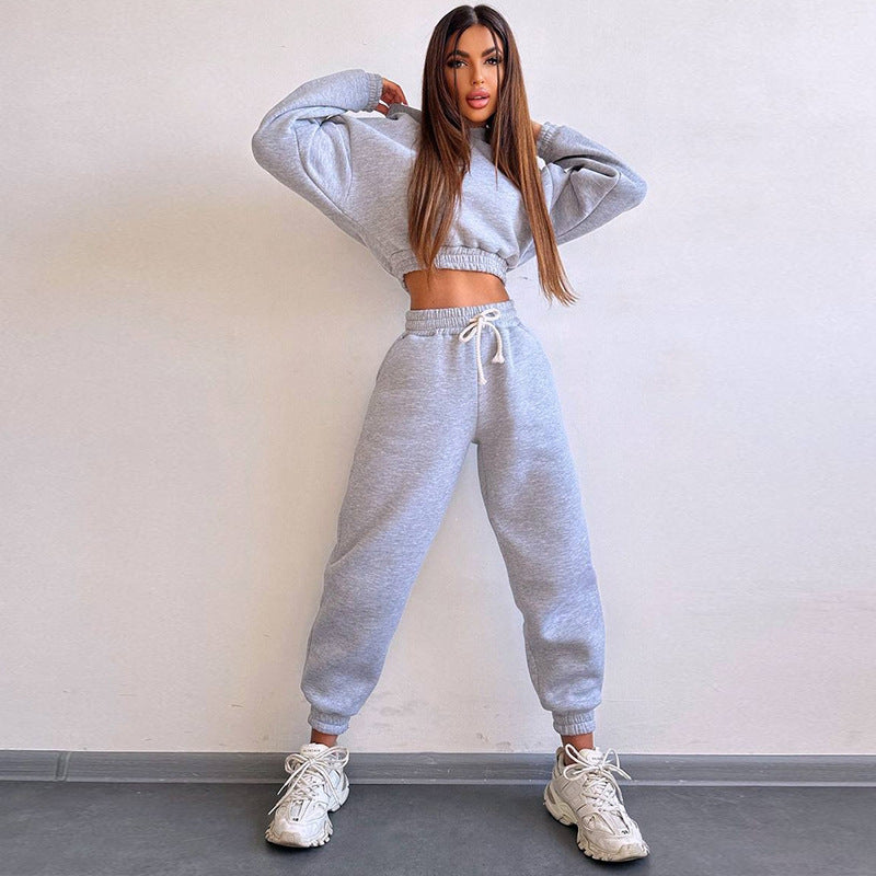 Damen trendiges Sweat-Set mit cropped Oberteil und elastischem Bund Stalluxe