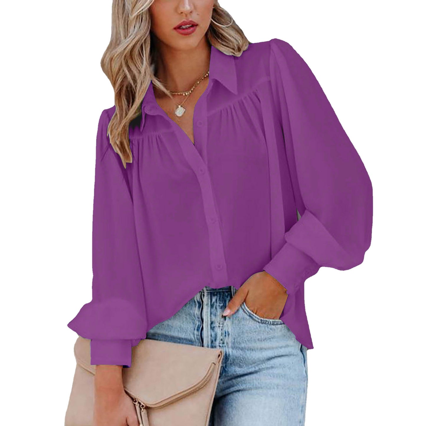 Damen Modische Bluse mit voluminösen Ärmeln und Knopfleiste Stalluxe