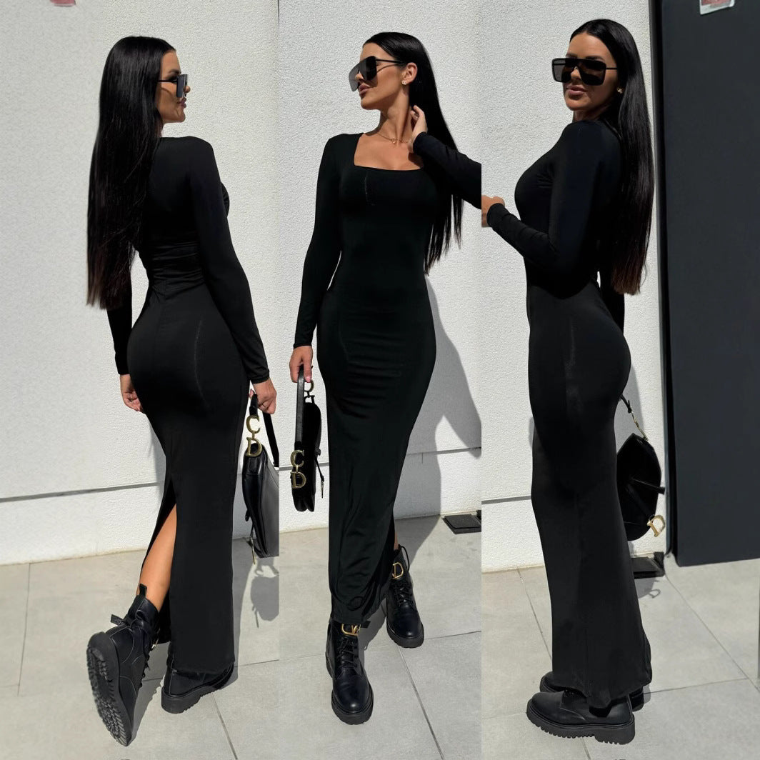 Damen Elegantes langärmliges Maxikleid mit figurbetontem Schnitt Stalluxe