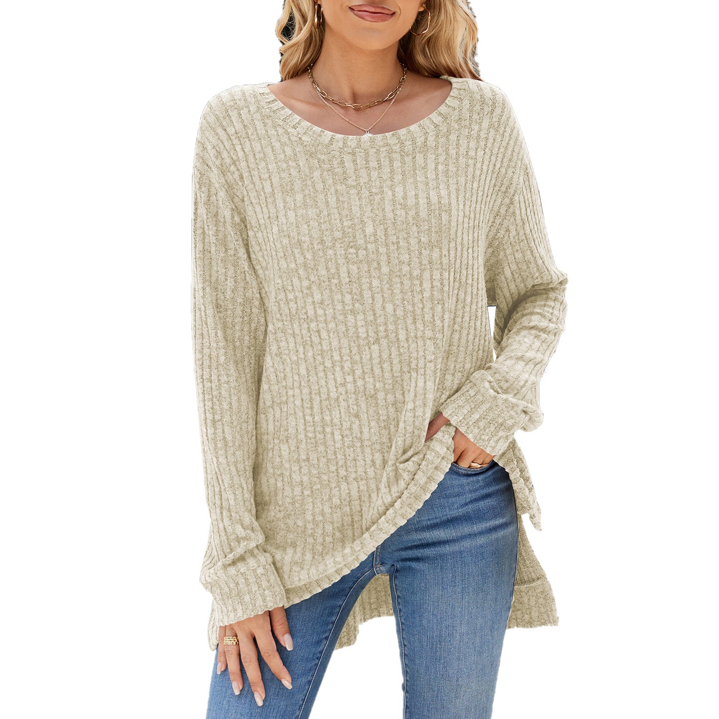 Damen lässiges Langarmshirt aus samtigem Rippstrick Stalluxe