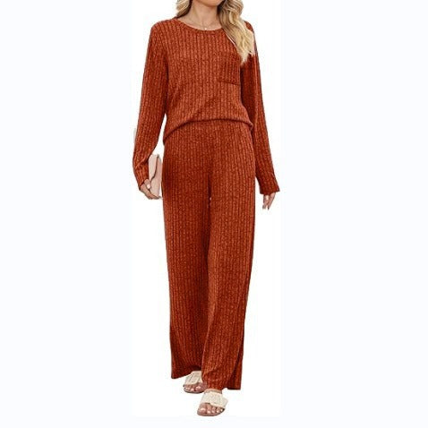 Damen Lässiges Lounge-Set mit langärmeliger Oberteil und weitem Hosen Stalluxe