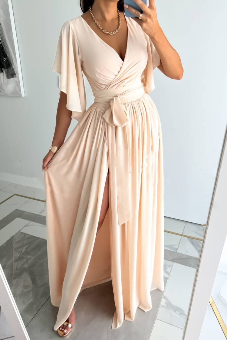 Damen Maxi-Dress mit elegantem Wickeldesign und tiefem Schlitz Stalluxe
