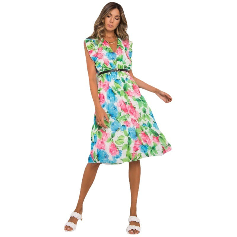 Damen Floral maxikleid mit Rüschendetails und Taillengürtel Stalluxe