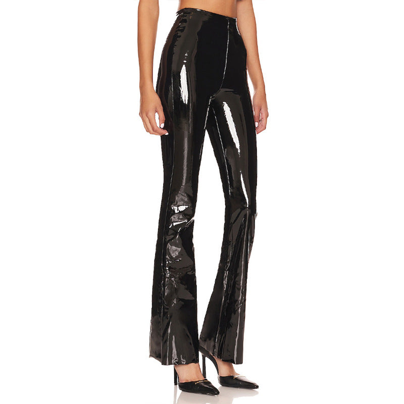 Damen Hochglänzende Flared-Leggings aus elastischem Material Stalluxe