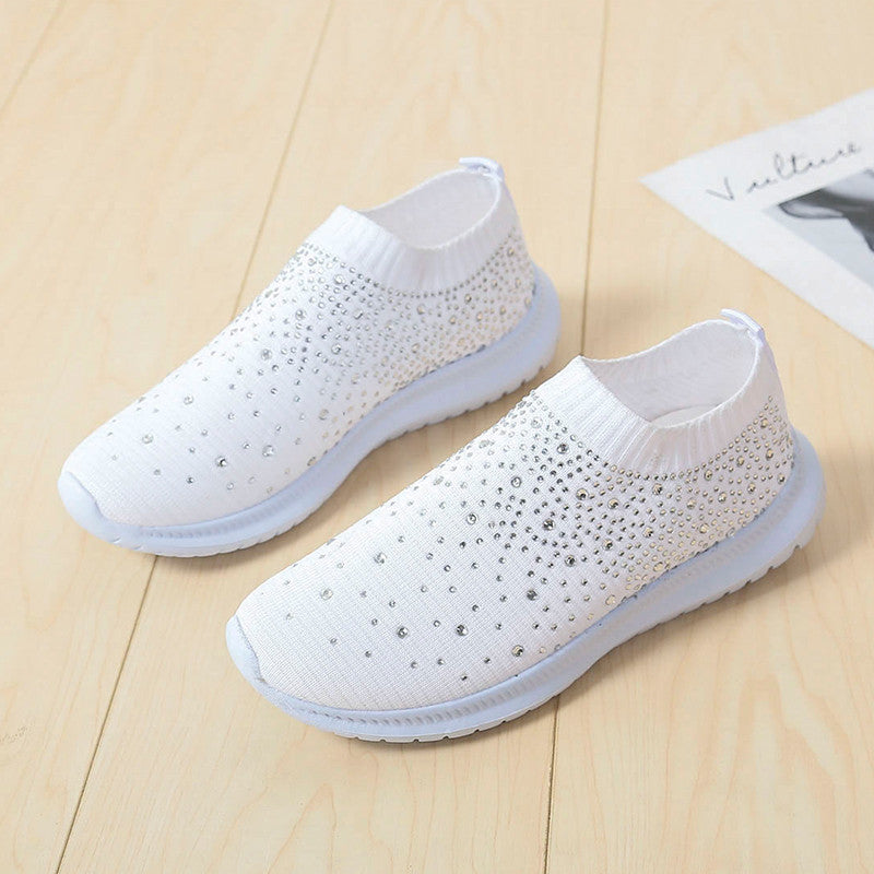 Damen modische Sneaker mit Strass-Applikationen und flexiblem Strick-Obermaterial Stalluxe