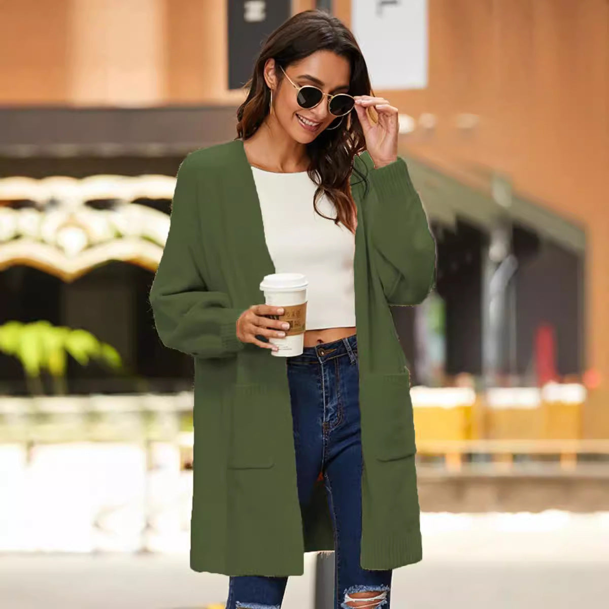Damen Langer Strickcardigan mit weichem Griff und praktischen Taschen Stalluxe