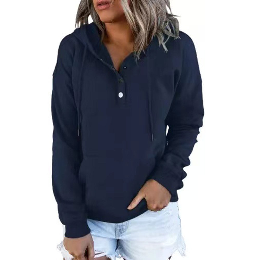 Damen lässiger Hoodie mit Knopfleiste und Kängurutasche Stalluxe