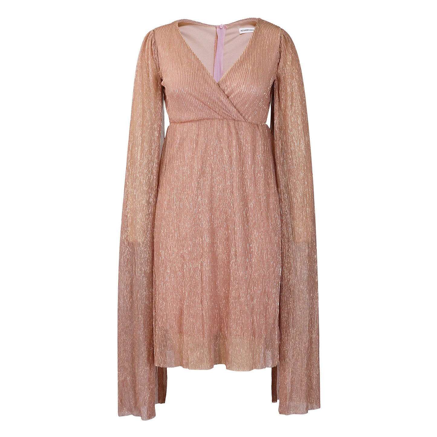 Damen Elegantes Wickelkleid mit langen Transparenzärmeln und Glitzereffekt Stalluxe