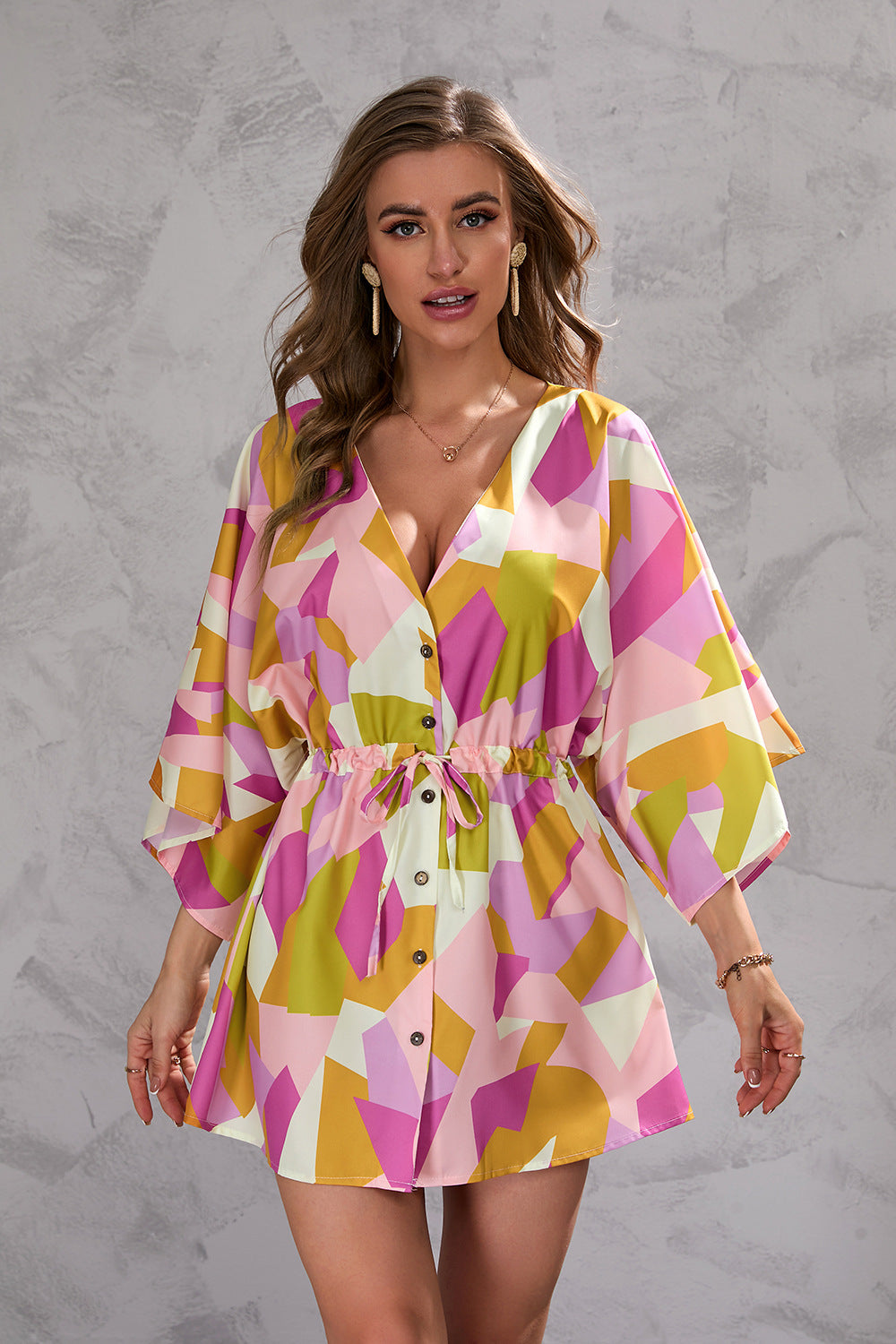 Damen Freizeit-Kleid mit floralem Design und Taillengürtel Stalluxe