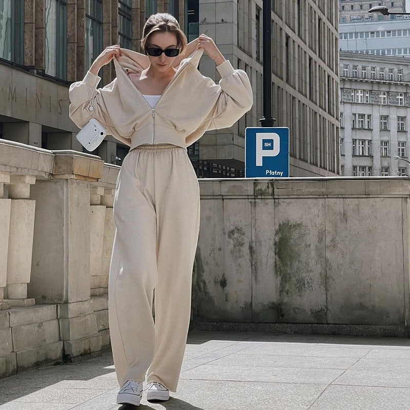 Damen Lässiger Jogginganzug mit cropped Hoodie und weitem Schnitt Stalluxe