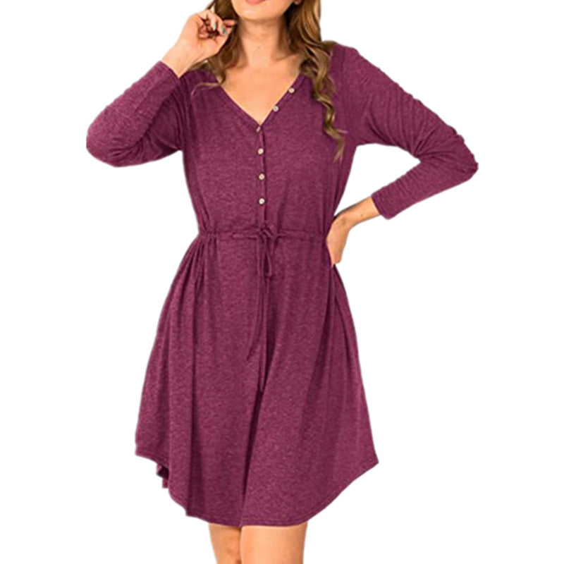 Damen lässiges Wickelkleid mit Knopfdetails und Taillenzug Stalluxe