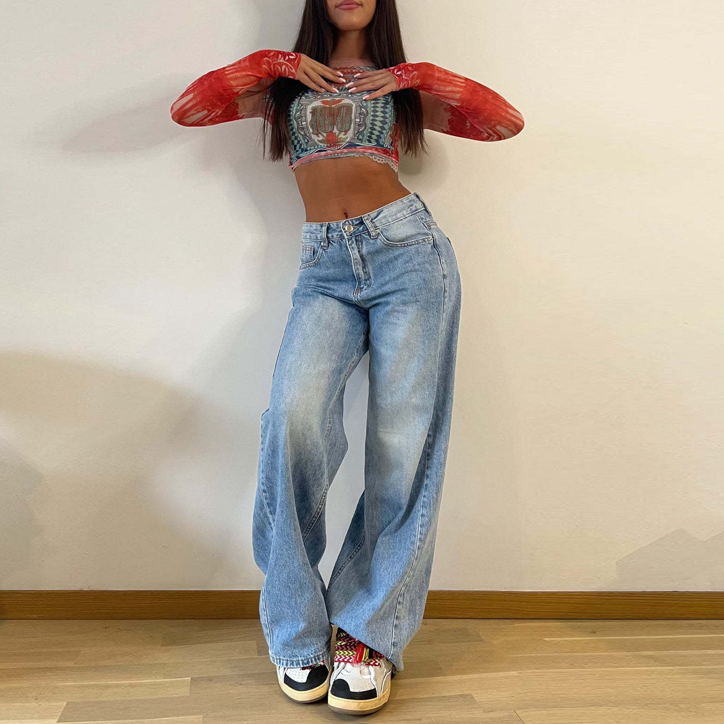 Damen Weit geschnittene Jeans mit hohem Bund und lässigem Schnitt Stalluxe