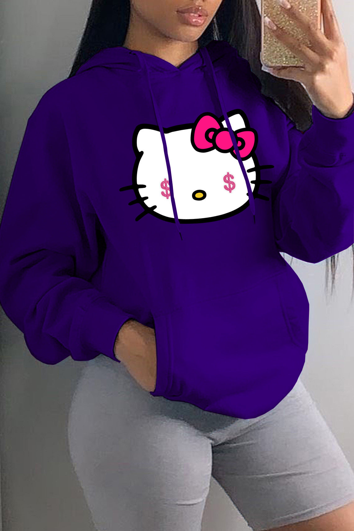 Damen Kapuzenpullover mit kreativem Katzenmotiv Stalluxe