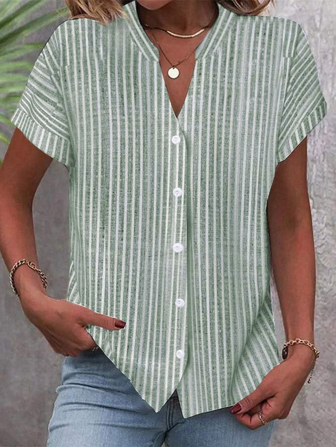 Damen Kurzarm-Bluse mit V-Ausschnitt und Streifenmuster Stalluxe