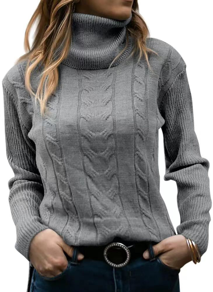 Damen Strickpullover mit hohem Kragen und strukturiertem Zopfmuster Stalluxe