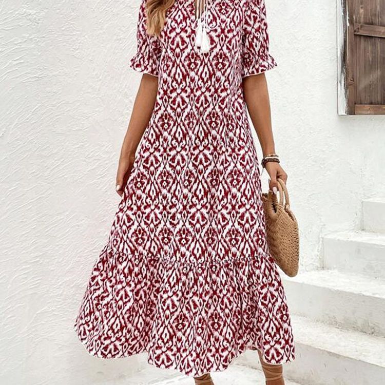 Damen Maxikleid mit modernem Boho-Design und lässigem V-Ausschnitt Stalluxe