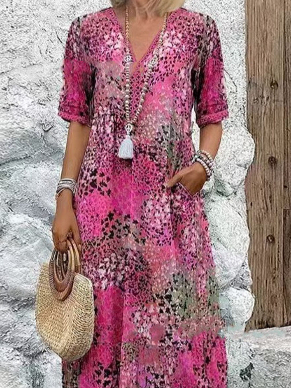Damen Modisches Freizeitkleid mit floralem Muster und seitlichen Taschen Stalluxe