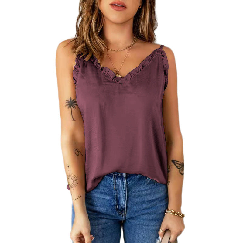 Damen lässiges Spaghetti-Top mit Rüschendetails und V-Ausschnitt Stalluxe