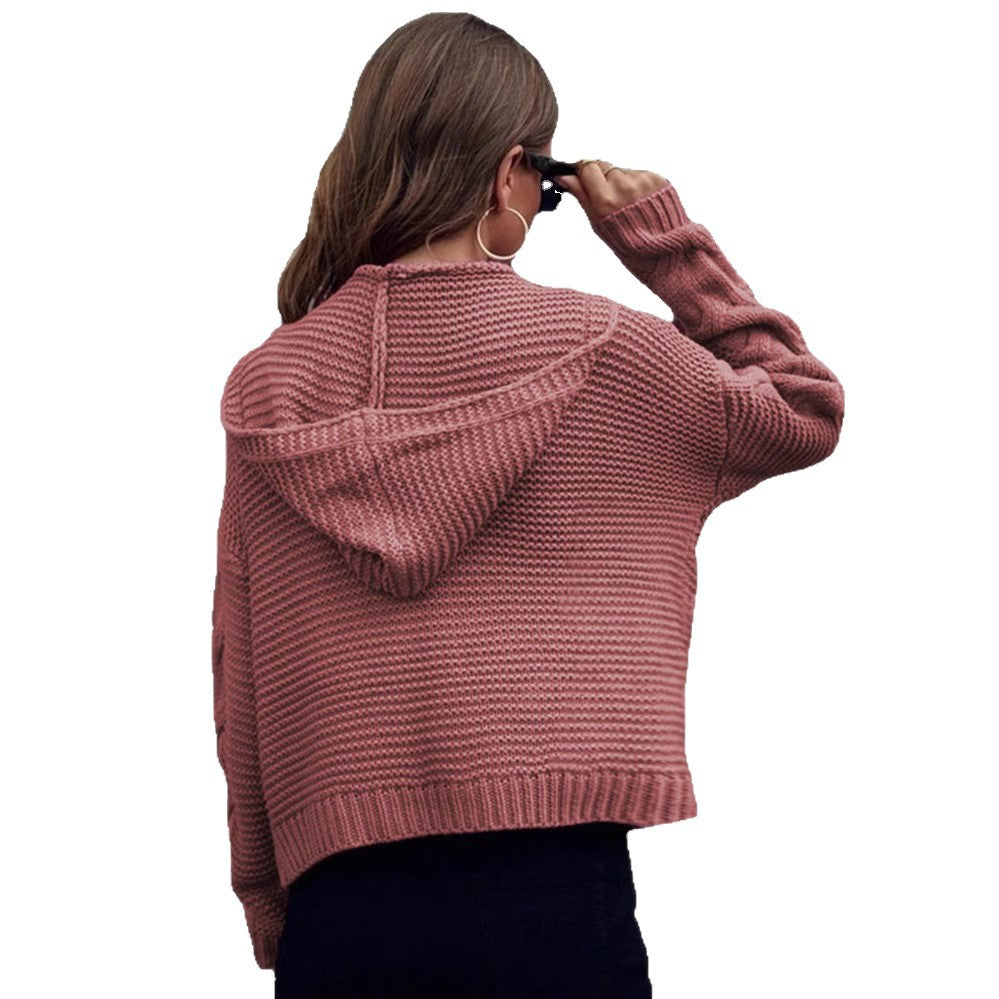 Damen Grobstrickjacke mit Kapuze und aufwendigem Zopfmuster Stalluxe
