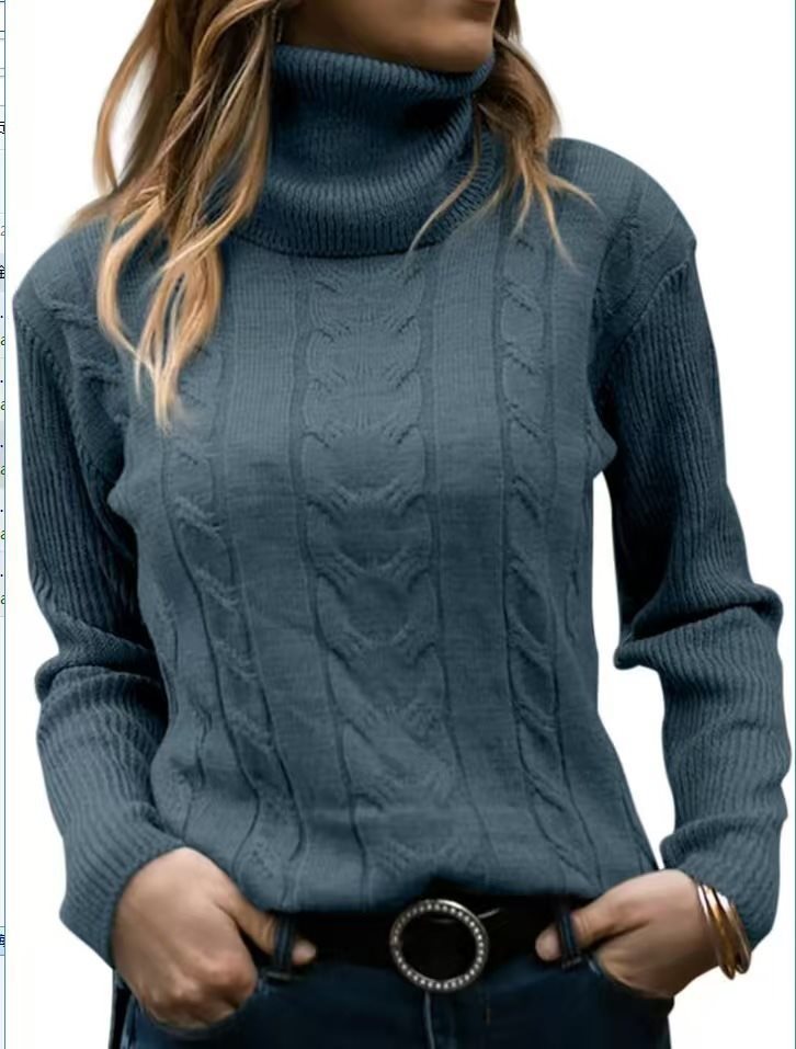 Damen Strickpullover mit hohem Kragen und strukturiertem Zopfmuster Stalluxe