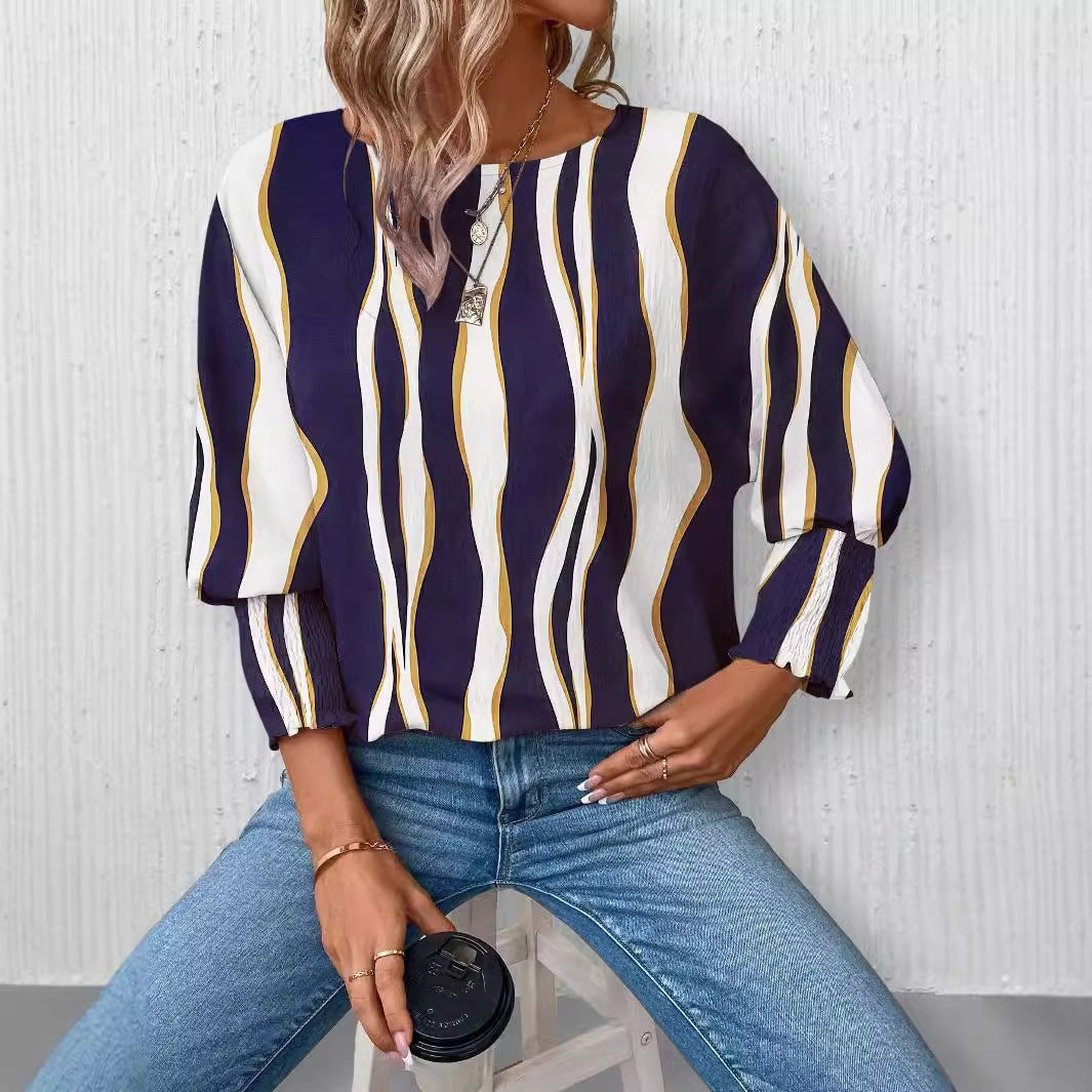 Damen Elegante blusige Oberteil mit Wellenmuster Stalluxe