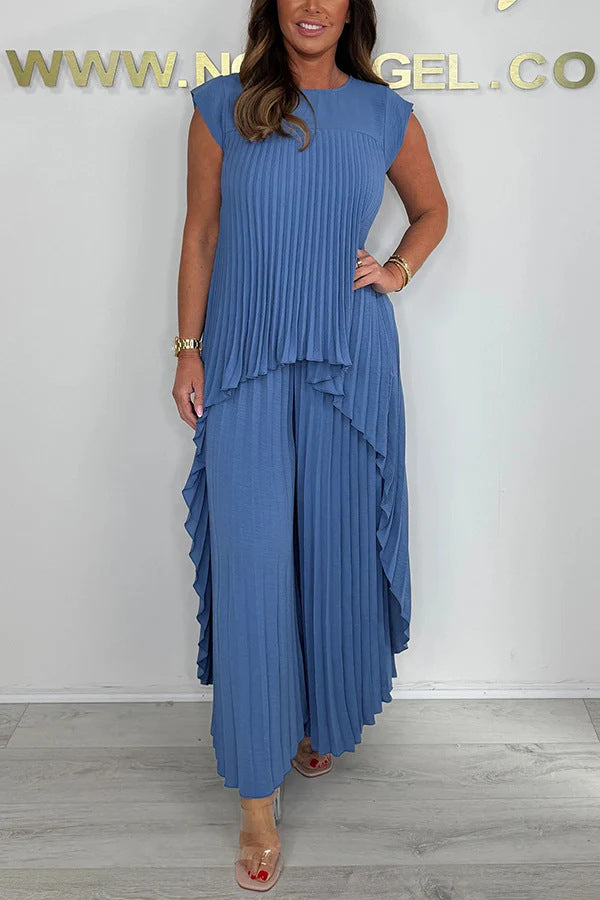 Damen elegantes Plissee-Jumpsuit mit asymmetrischem Saum und fließendem Design Stalluxe