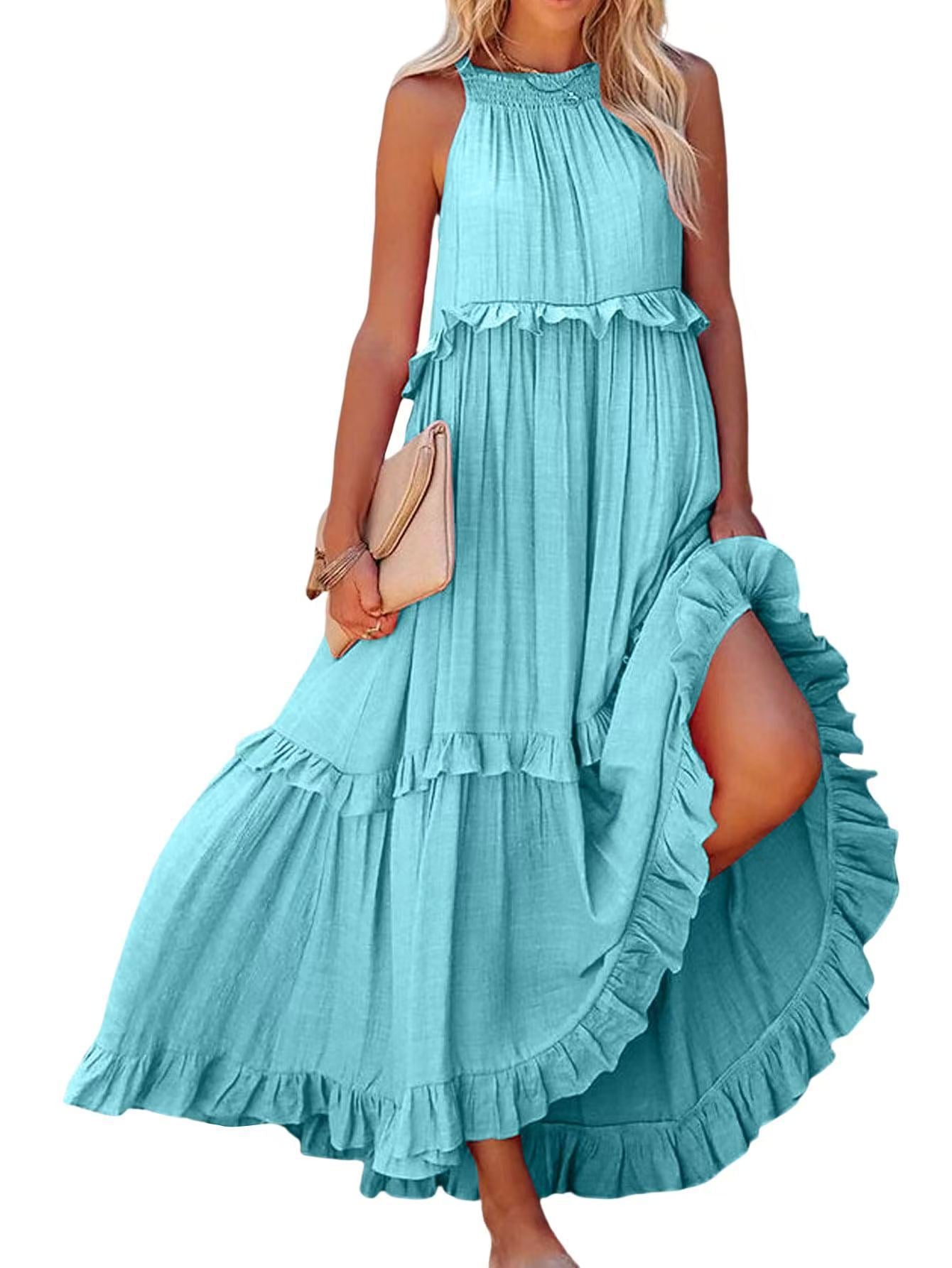Damen Luftiges Maxikleid mit Rüschendetails und hoher Taille Stalluxe