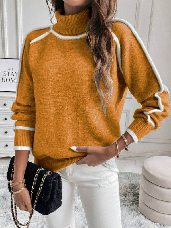 Damen Pullover mit hochgeschlossenem Kragen und kontrastierendem Streifen Stalluxe