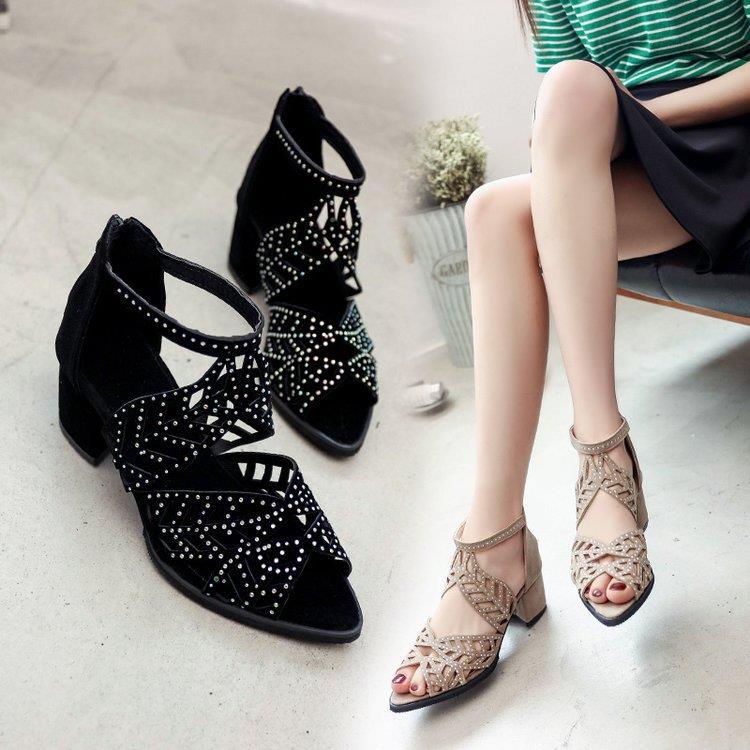 Damen Glamouröse Strass-Sandalen mit Blockabsatz Stalluxe