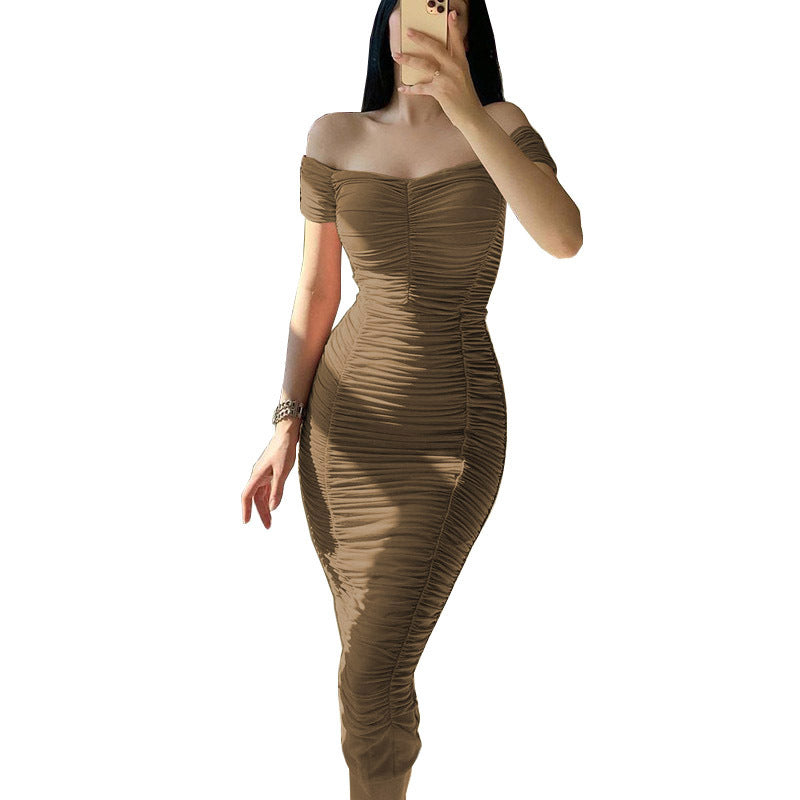Damen figurbetontes Minikleid mit schulterfreiem Schnitt und Raffung Stalluxe