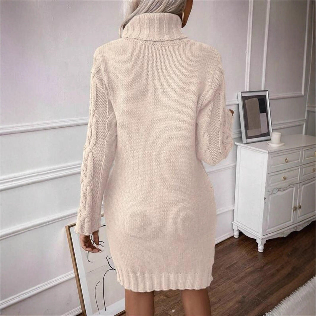 Damen Strickkleid mit hochgeschlossenem Kragen und Zopfmuster Stalluxe