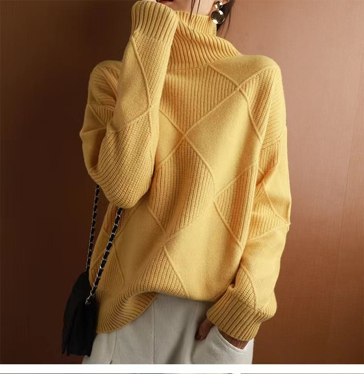Damen kuscheliger Stehkragenpullover mit strukturiertem Strickmuster Stalluxe
