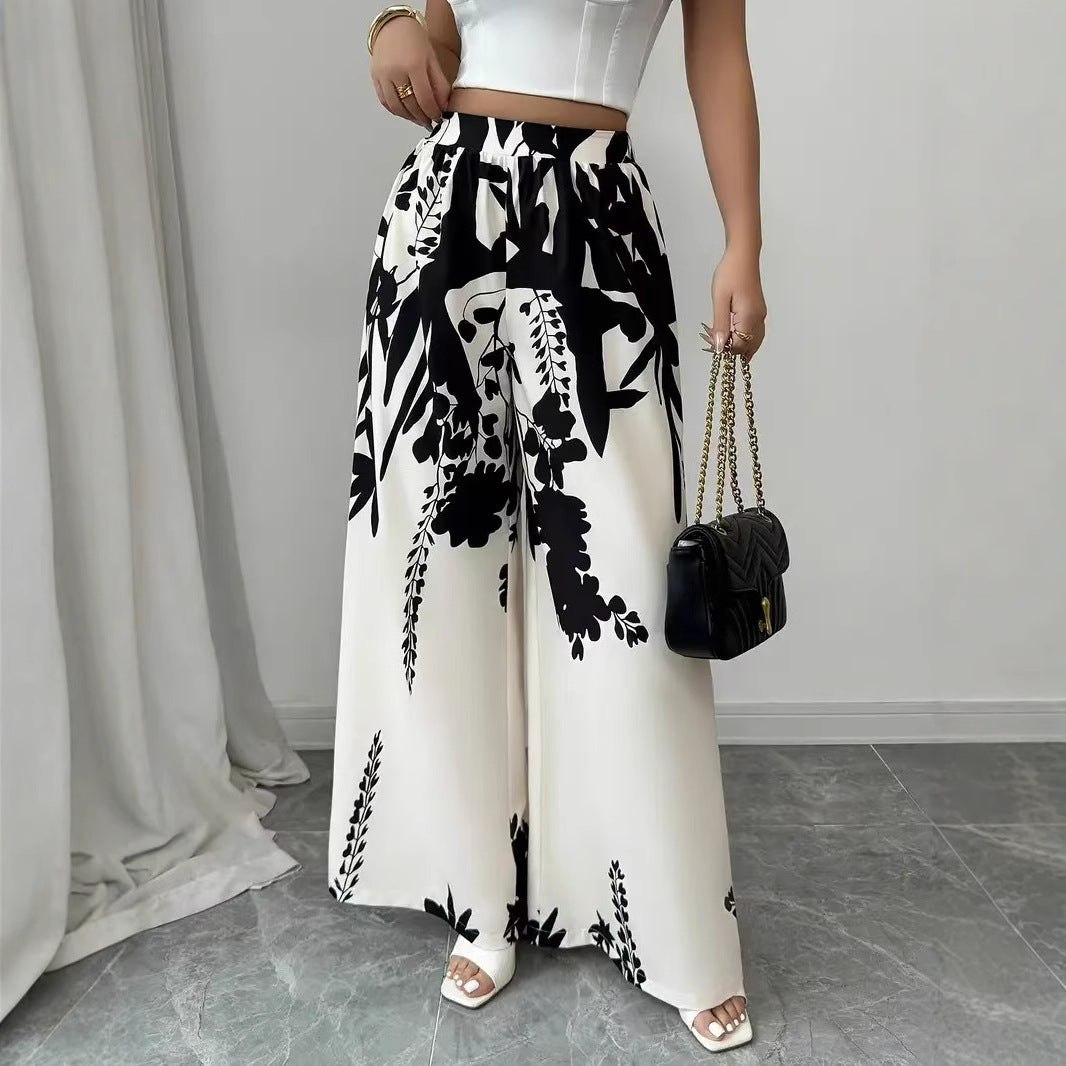 Damen Palazzo-Hose mit floralem Muster und elastischem Taillenbund Stalluxe