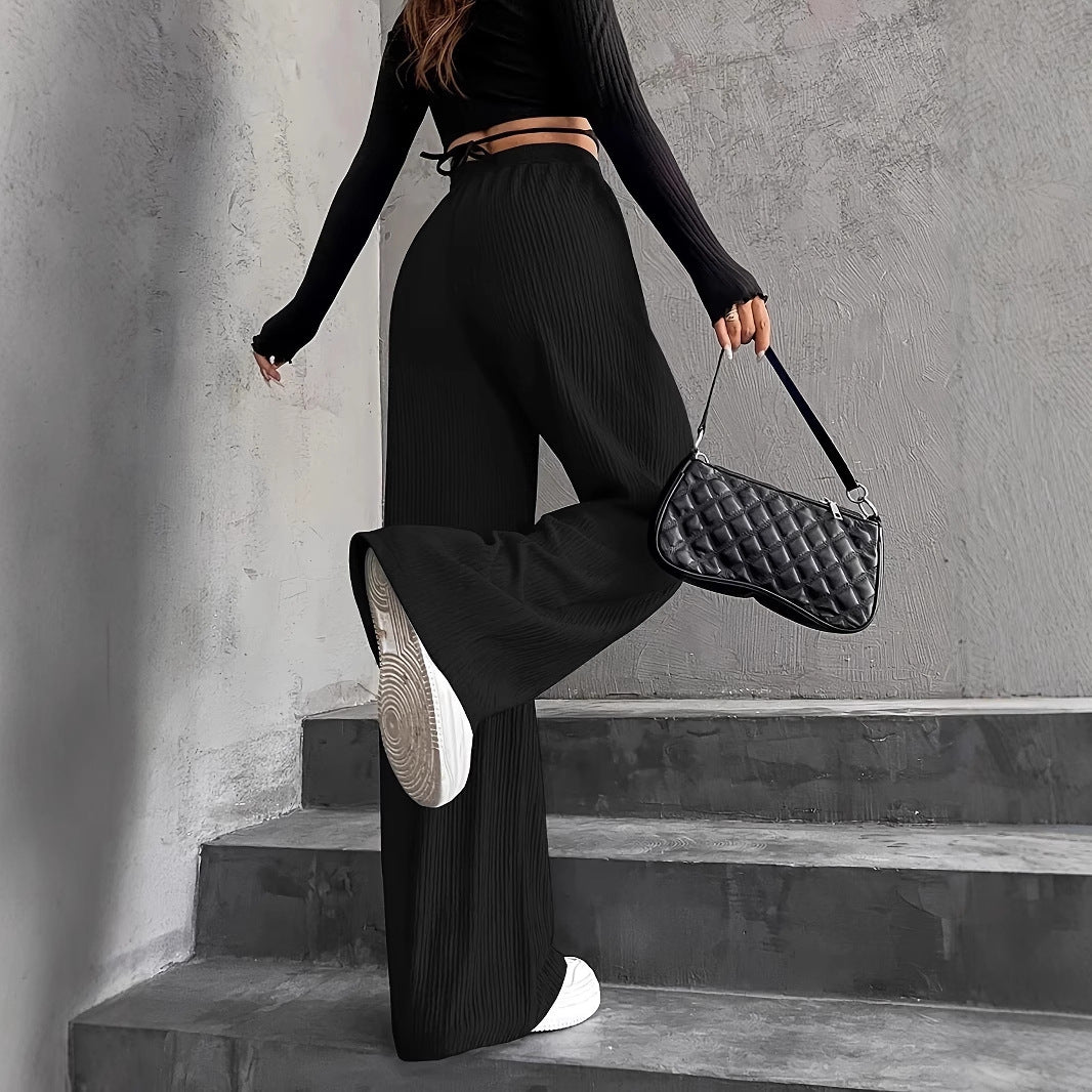 Damen Weit geschnittene Plissee-Hose mit elastischem Bund und praktischen Taschen Stalluxe