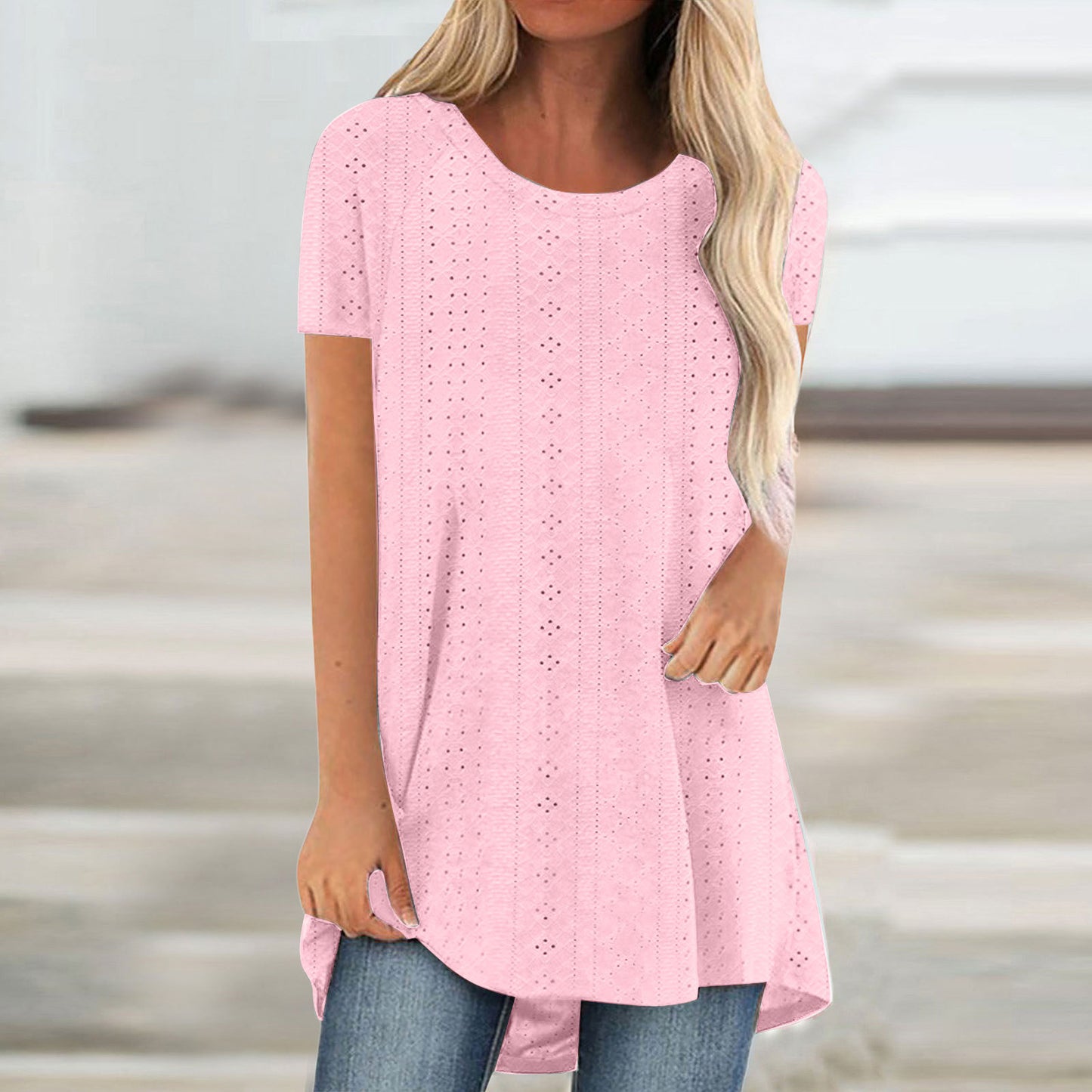 Damen Lässiges Lochmuster Tunika-Shirt Stalluxe
